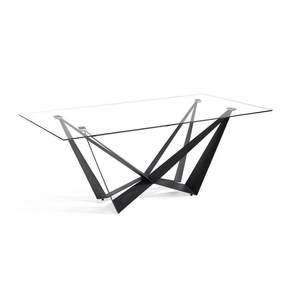 Mesa de comedor sobre vidrio patas metalicas PONDECOR